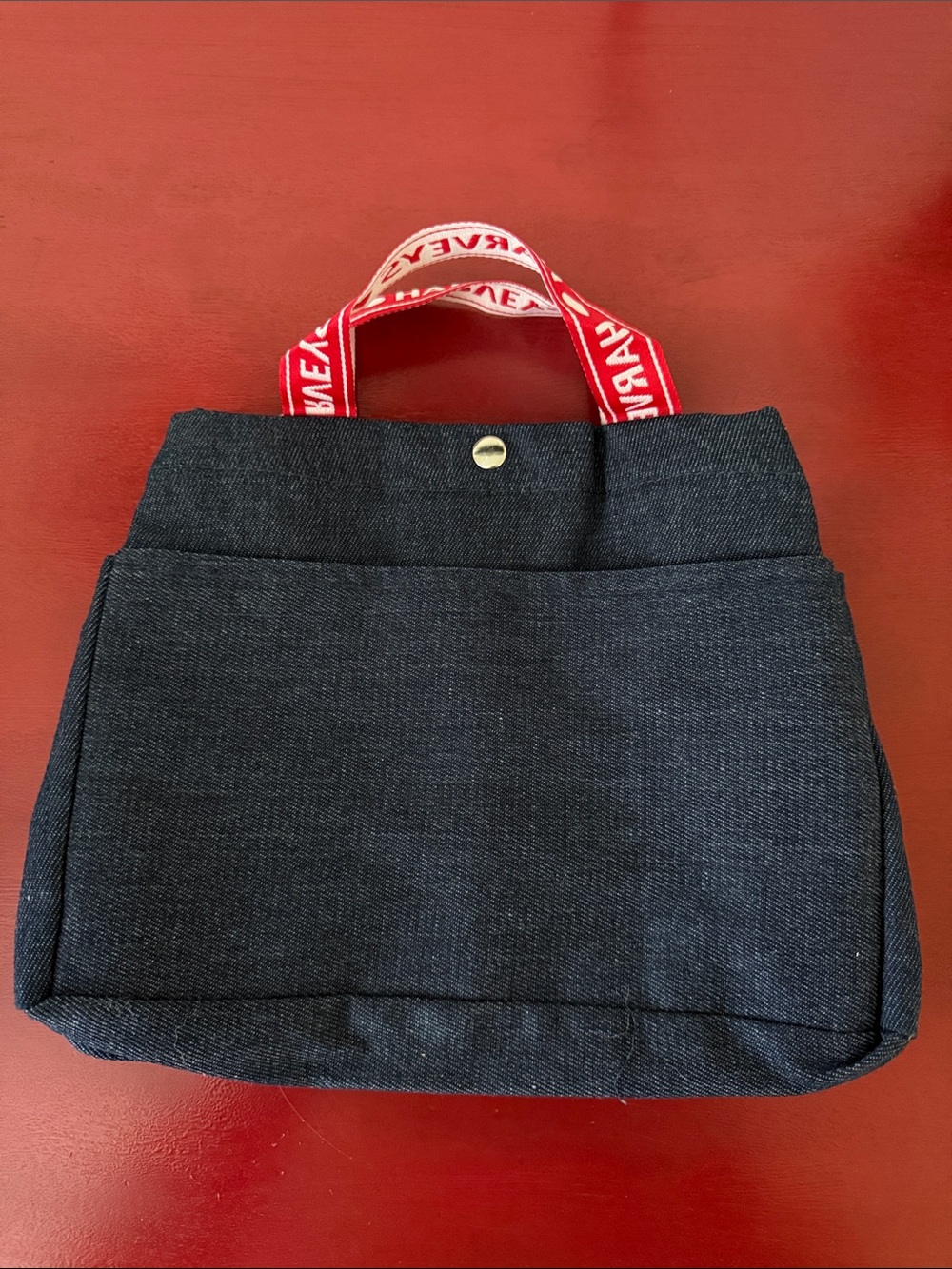 Harvey’s Denim Organizer Tote Insert with Red Logo Handles